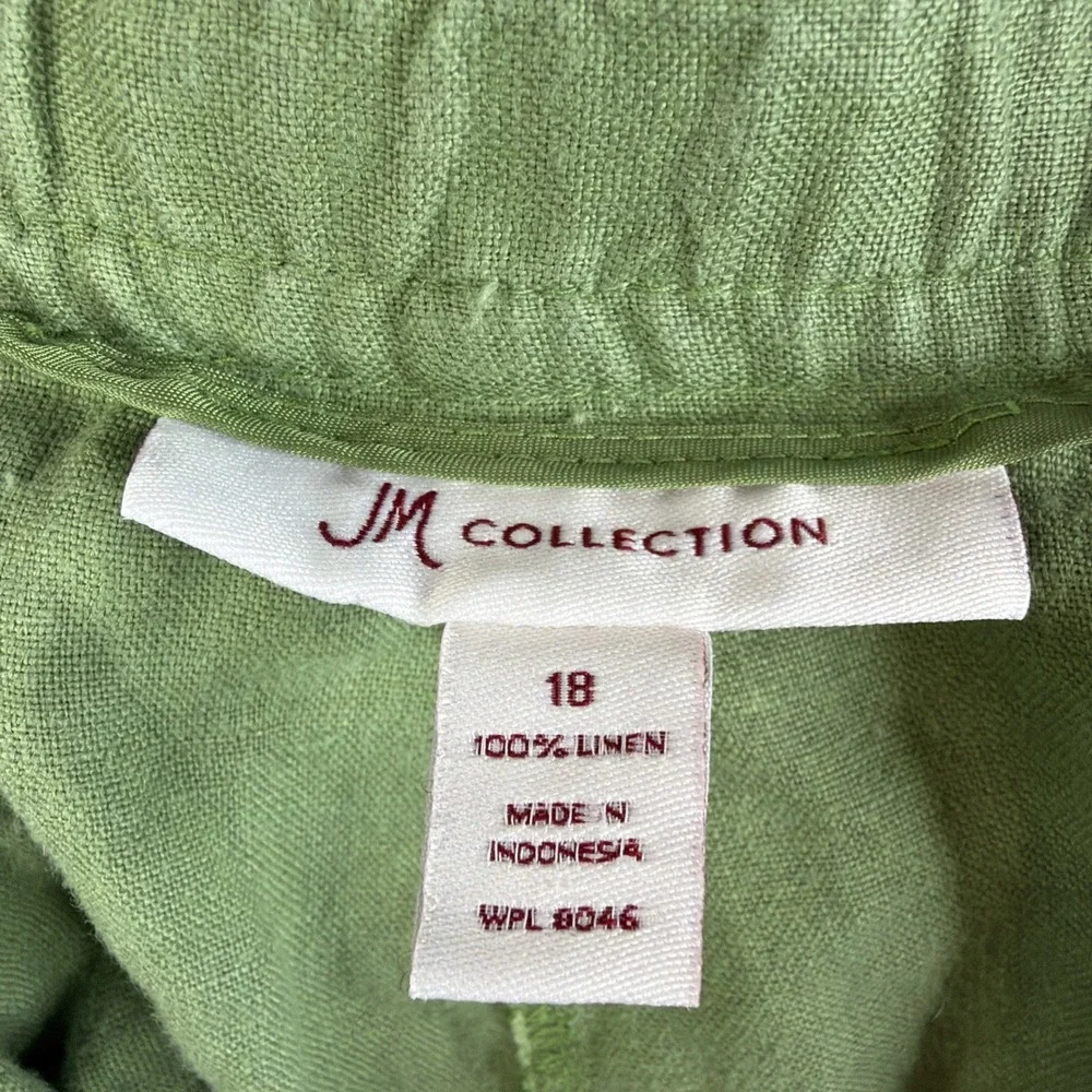 JM Collection Linen Pants Womens 18 Green Cropped Wide Leg Pull On - Picture 5 of 5